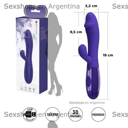 Vibrador con estimulador de clitoris, con 30 funciones y carga USB